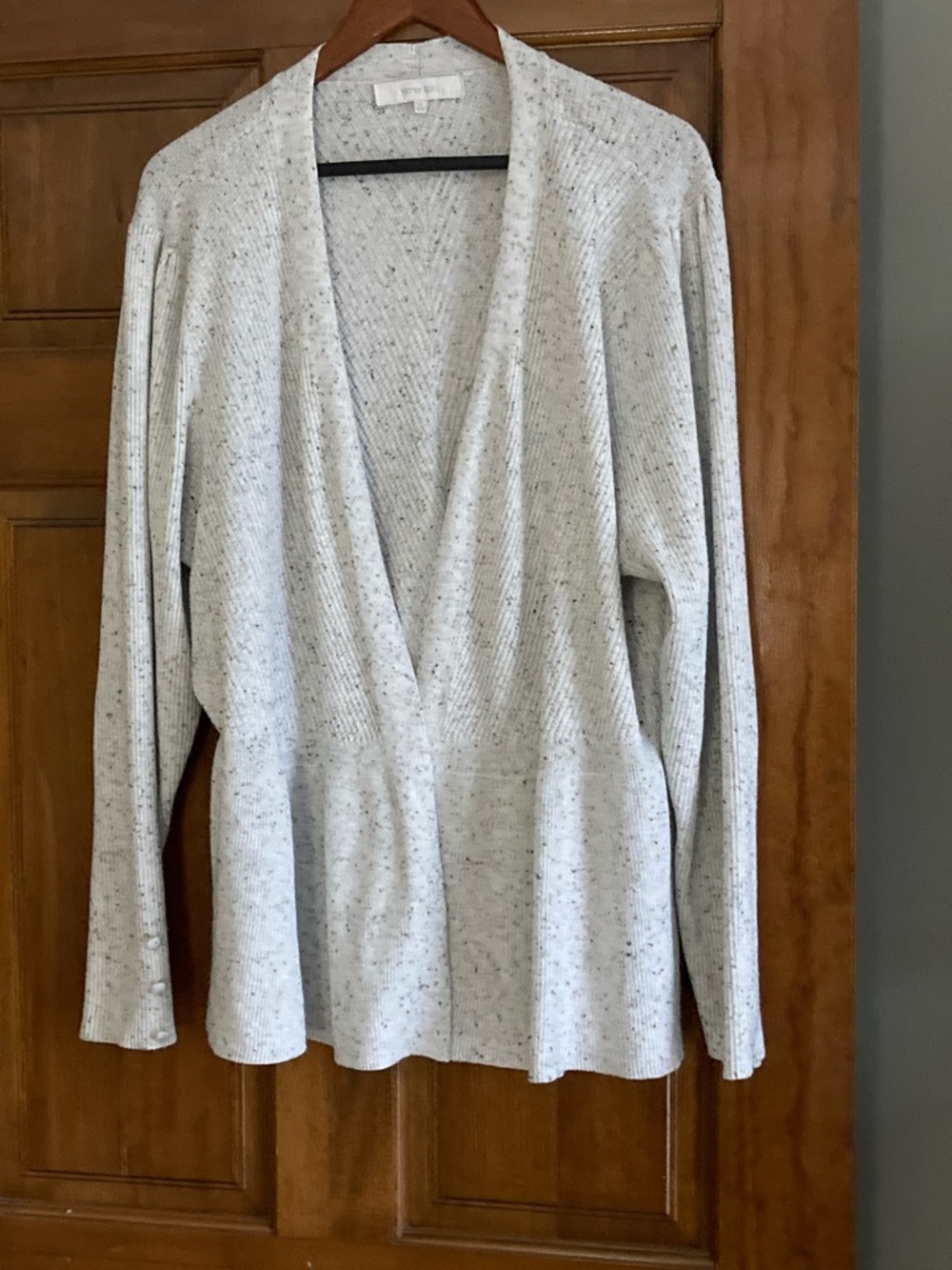 Verve Ami Light Gray Speckled peplum Cardigan